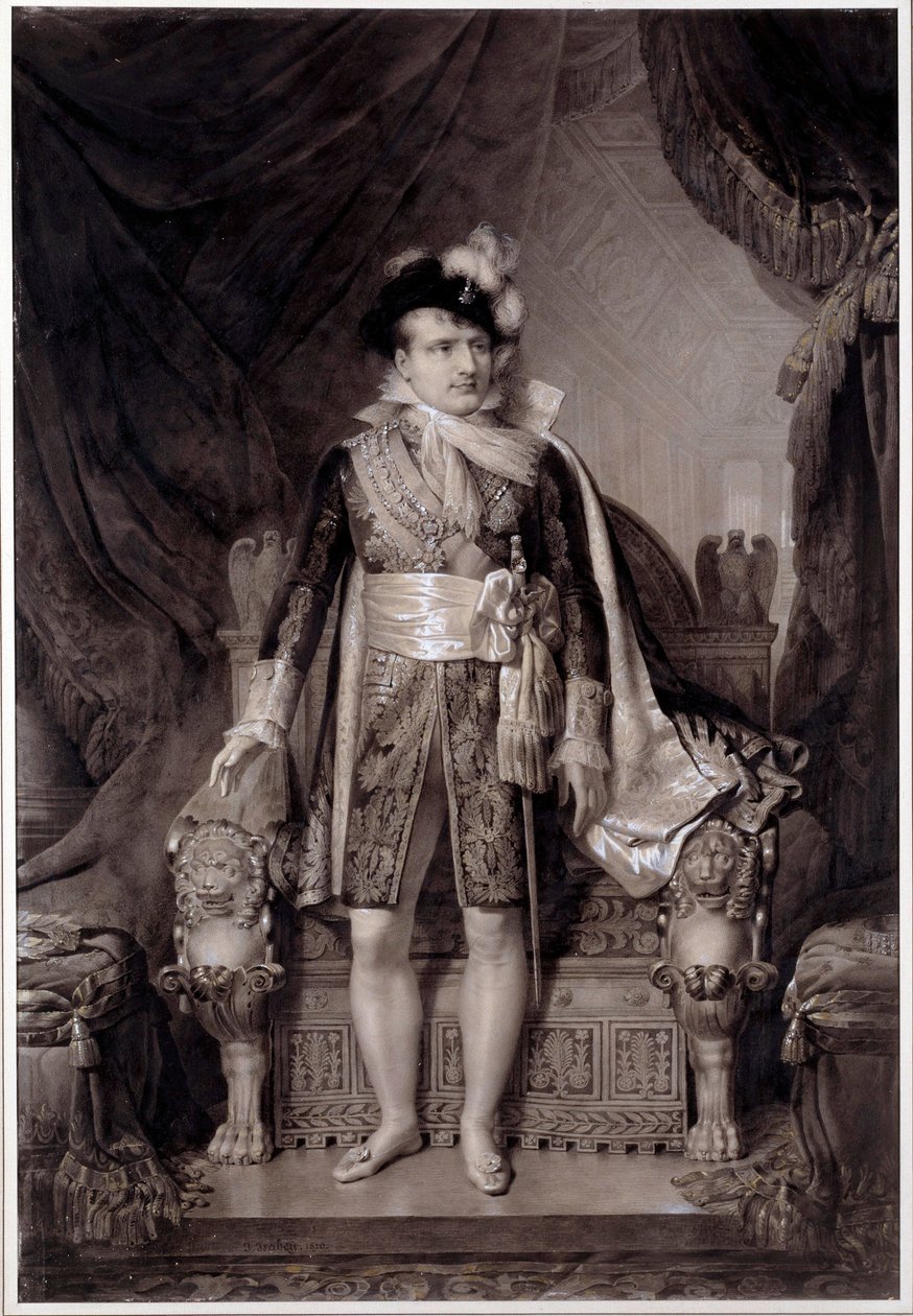 Napoleon I:n (1769-1821) muotokuva hääpuvussa itävaltalaisen Marie Louisen (1791-1847) kanssa 2.04.1810"" Kaiverrus Jean Baptiste Isabeyn (1767-1855) maalauksen jälkeen 1810 Napoleonin museo, Ile d 