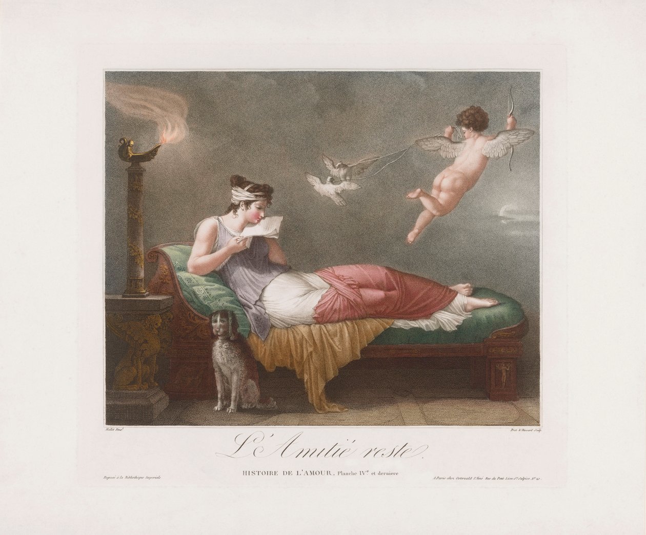 Cupid toimittaa rakkauskirjeen. 1800-luku (painettu) tekijältä Jean Baptiste (after) Mallet