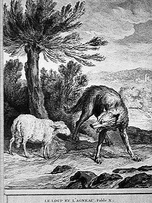 Susi ja lammas (kaiverrus tekijältä Jean Baptiste (after) Oudry