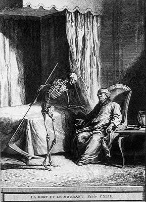 kuolema ja kuolema (kaiverrus tekijältä Jean Baptiste (after) Oudry