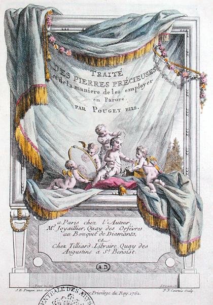 Pouget-veljesten "Helee jalokiviä ja niiden käyttö koristeena" etukappale, kaiverrus P.F. Courtois tekijältä Jean Baptiste (after) Piauger