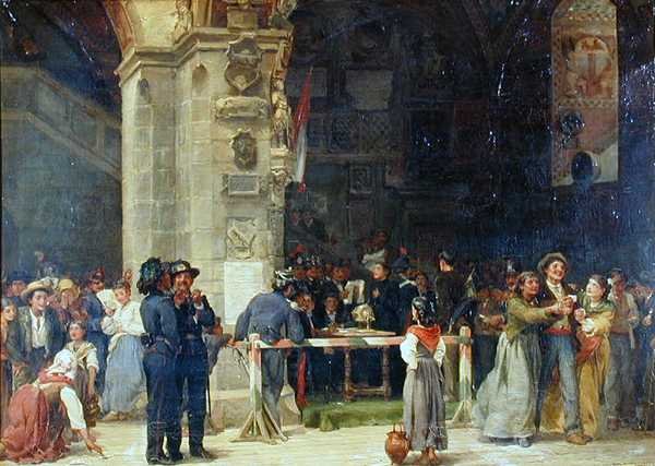 Piirustus asepalvelukseen, moderni Italia tekijältä Jean Baptiste (circle of) Hilair