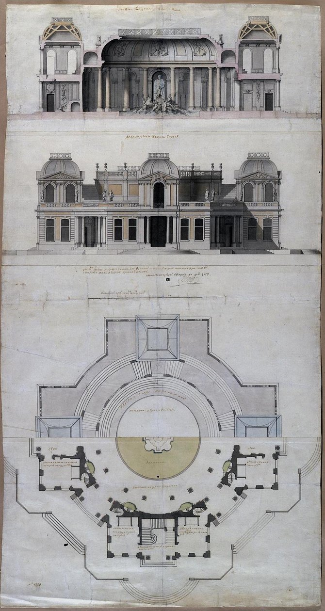 Paviljonkivesipalatsi Chateau dEau Strelnassa, 1717 tekijältä Jean Baptiste Alexandre Le Blond