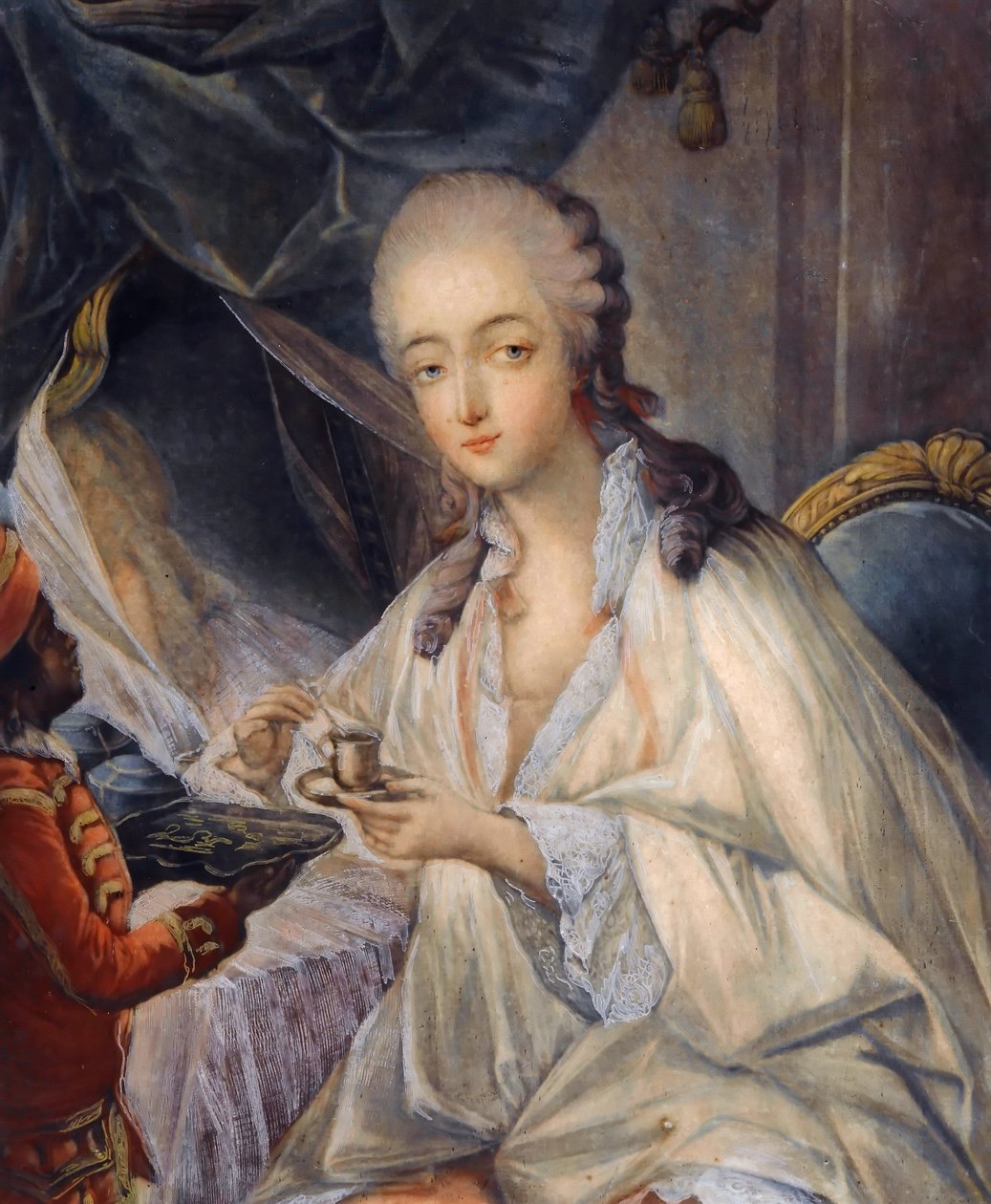 Jeanne Bécu, comtesse Du Barry 1743-1793 kahvikupin kanssa tekijältä Jean Baptiste André Gautier Dagoty