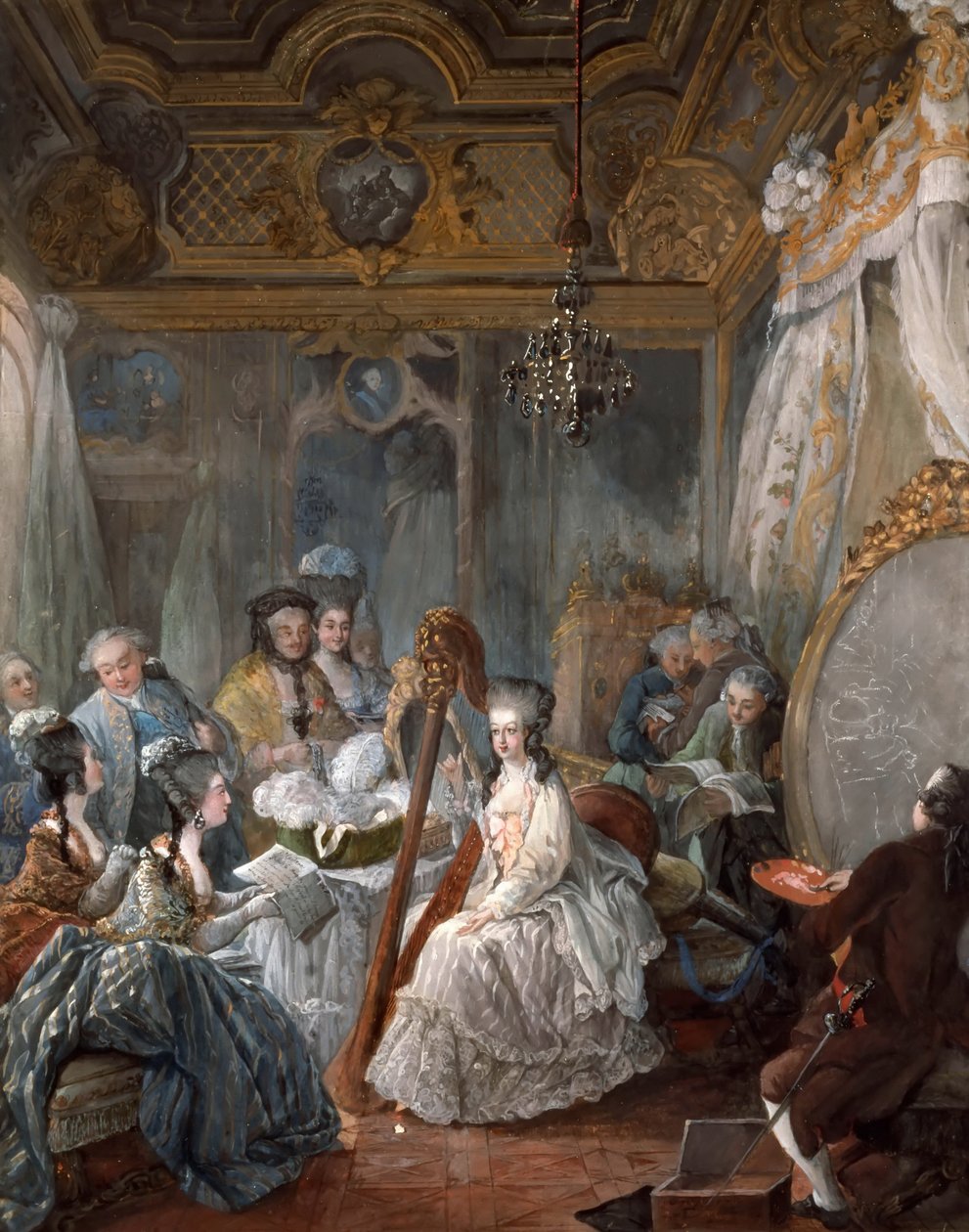 Marie Antoinette soittaa harppua tekijältä Jean Baptiste André Gautier Dagoty