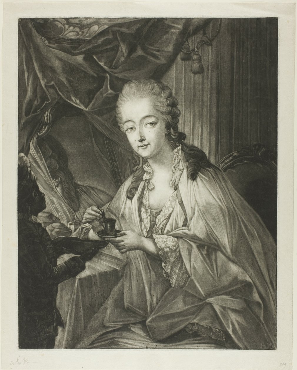 Jeanne Bécu, kreivitär Du Barry, ja hänen palvelijansa Zamor. tekijältä Jean Baptiste Andre Gautier D