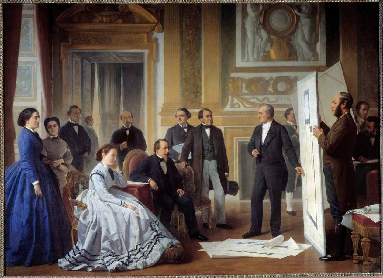Arkkitehti Louis Visconti (1791-1853) esittelee Napoleon III:lle suunnitelman uudesta Louvre-maalauksesta Ange Tissier (1814-1876) 1865, öljy kankaalle tekijältä Jean Baptiste Ange Tissier