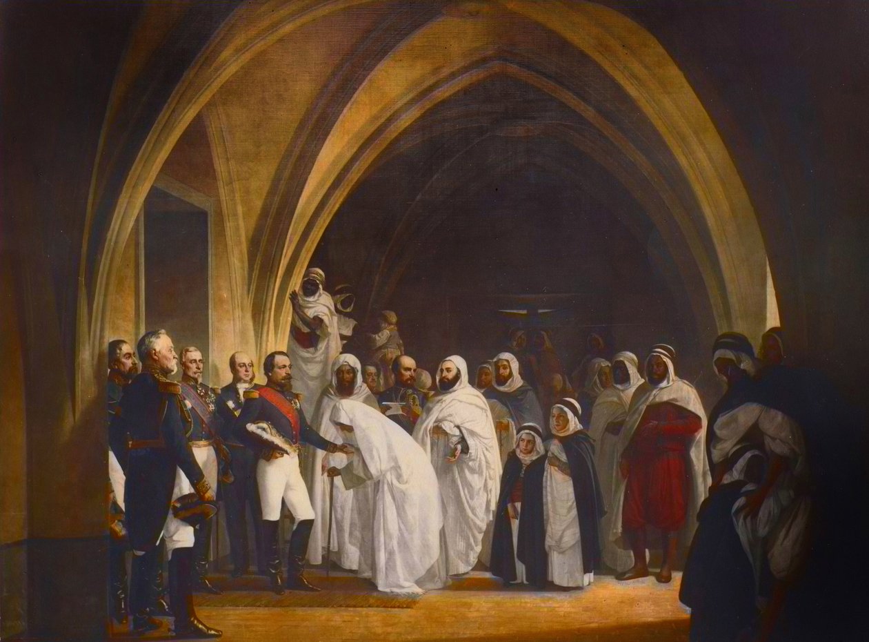 Republikaanien prinssi Louis Napoleonin (1808-1873) presidentti vapauttaa Abd el Kaderin Amboisen linnasta lokakuussa tekijältä Jean Baptiste Ange Tissier