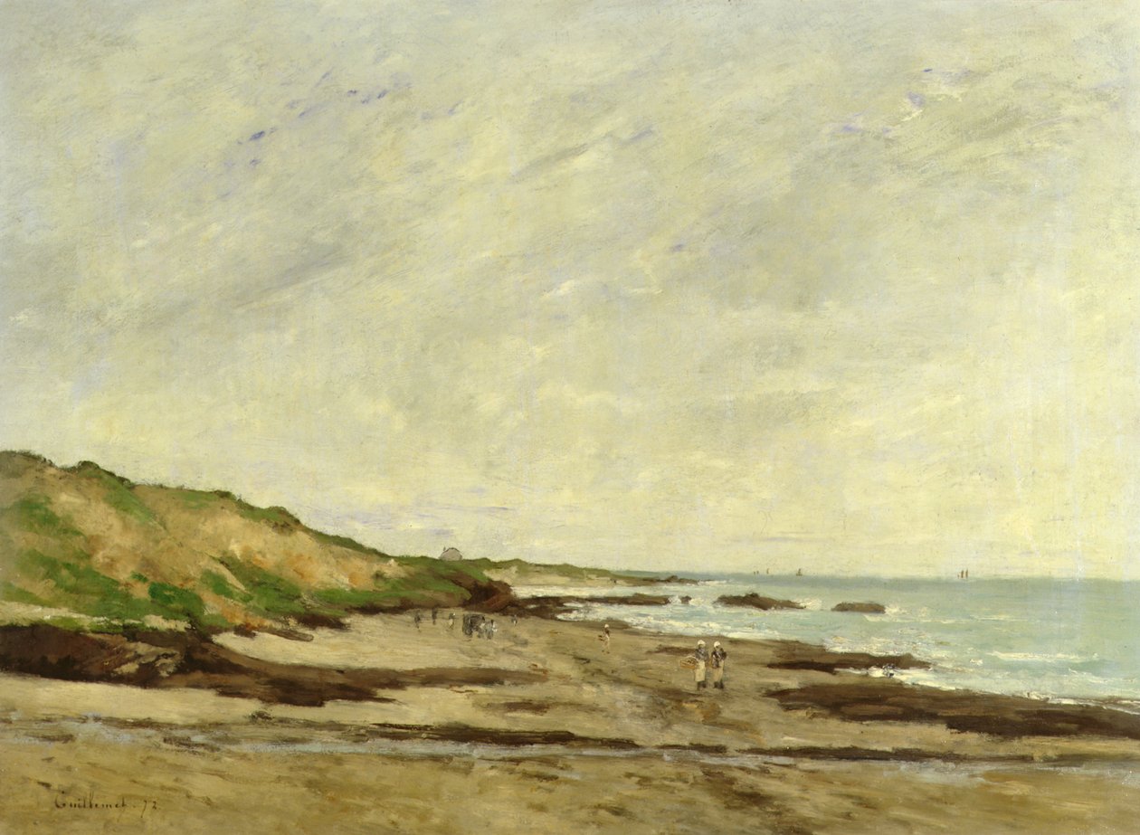 Rannikkonäkymä, jossa on hahmoja rannalla, 1872 (öljy) tekijältä Jean Baptiste Antoine Guillemet