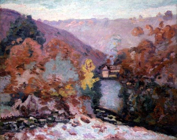 Maisema La Creusessa, Bretagnessa, n. 1910 (öljy kankaalle) tekijältä Jean Baptiste Armand Guillaumin