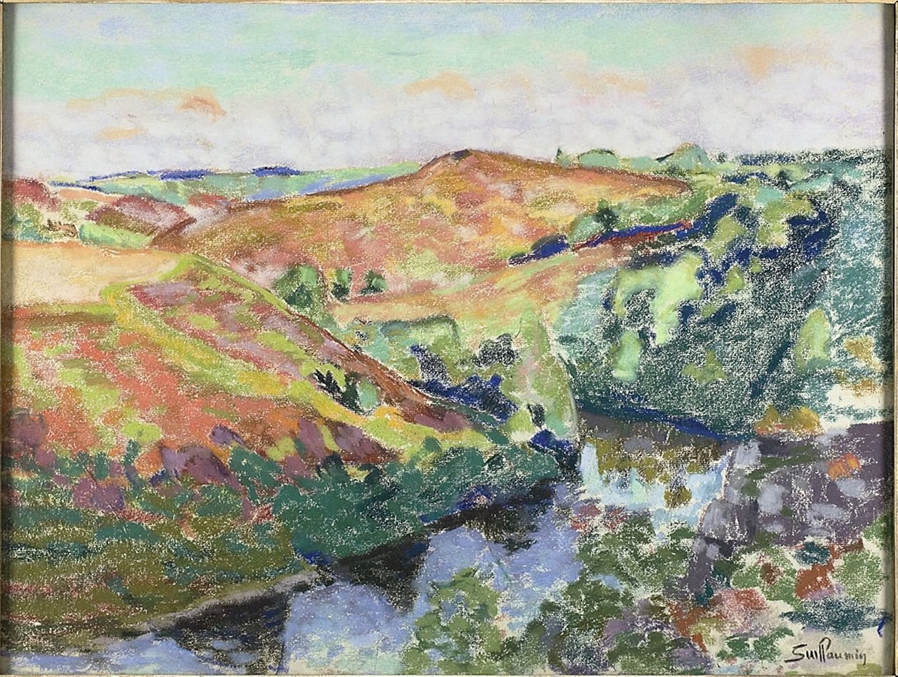 Maisema Crozantissa, n. 1898 (pastelli kermapaperille) tekijältä Jean Baptiste Armand Guillaumin