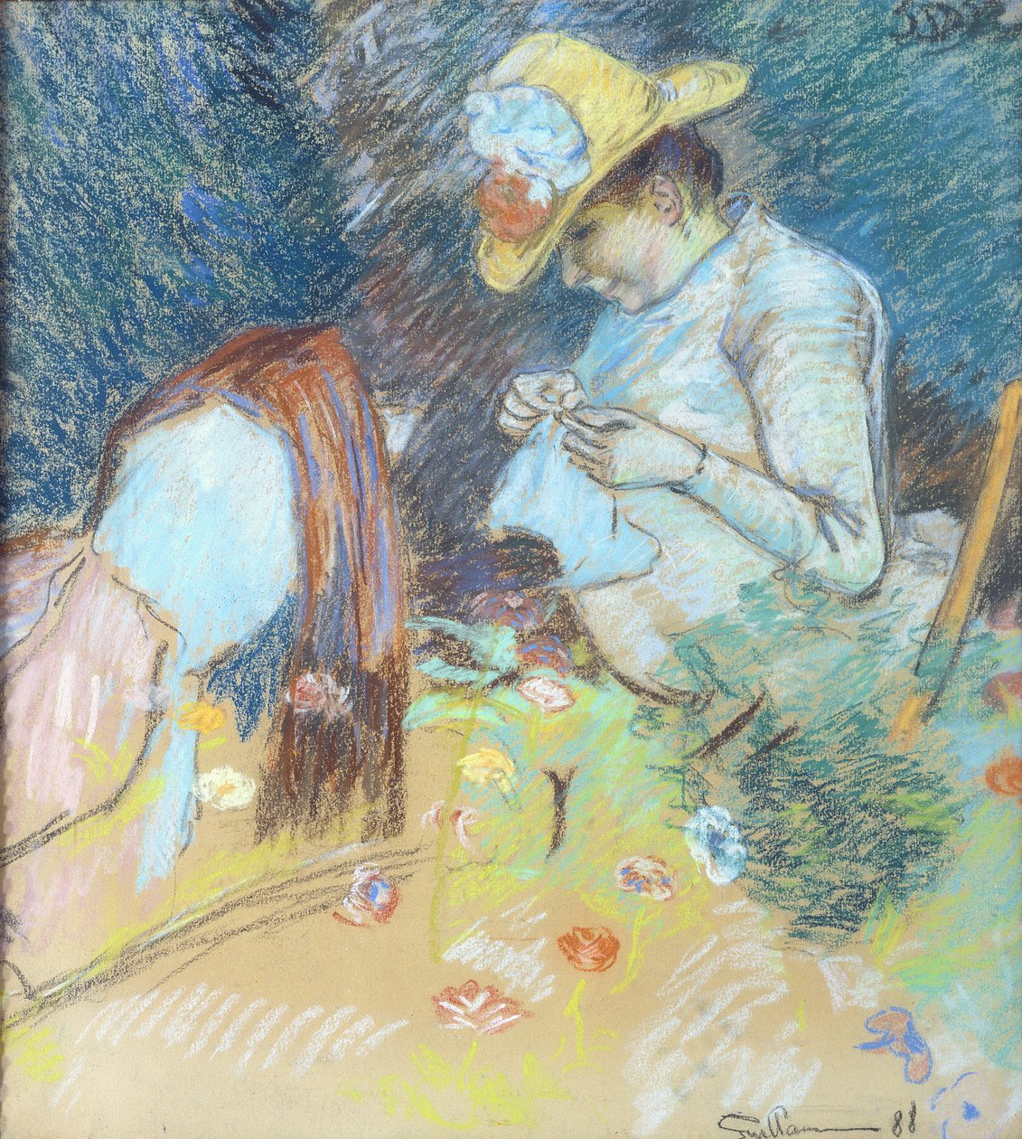 Madame Guillaumin Ompelu, 1888 (pastelli paperille) tekijältä Jean Baptiste Armand Guillaumin