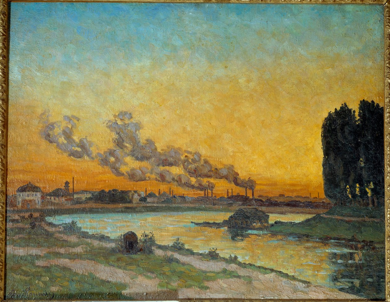 Auringonlasku Jean Baptiste Armand Guillauminin (1841-1927) Ivry-maalauksessa 1800-luvun aurinko. 0,65x0,81 m Pariisi, muse d