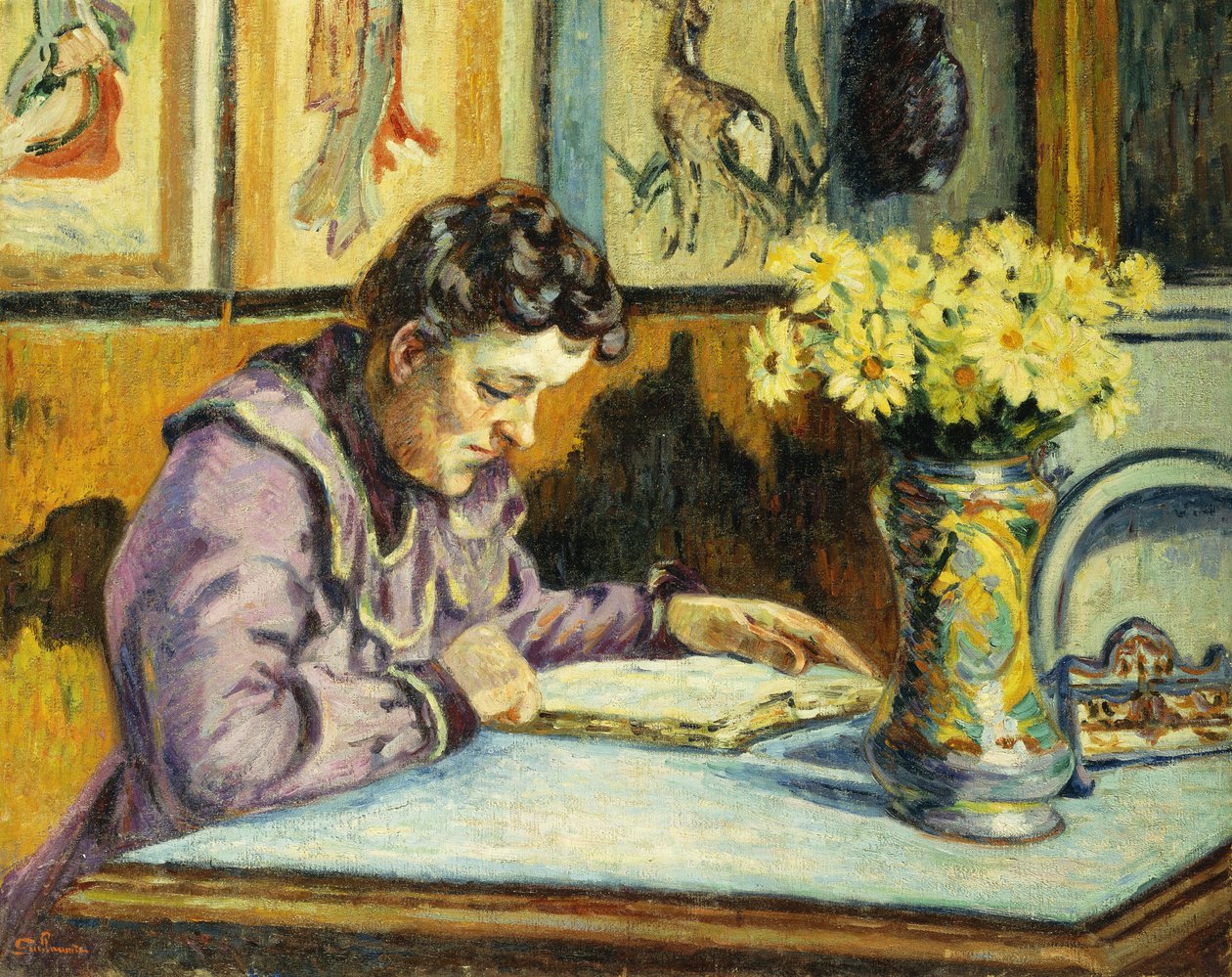 nainen lukee; Woman Reading, n. 1895 tekijältä Jean Baptiste Armand Guillaumin