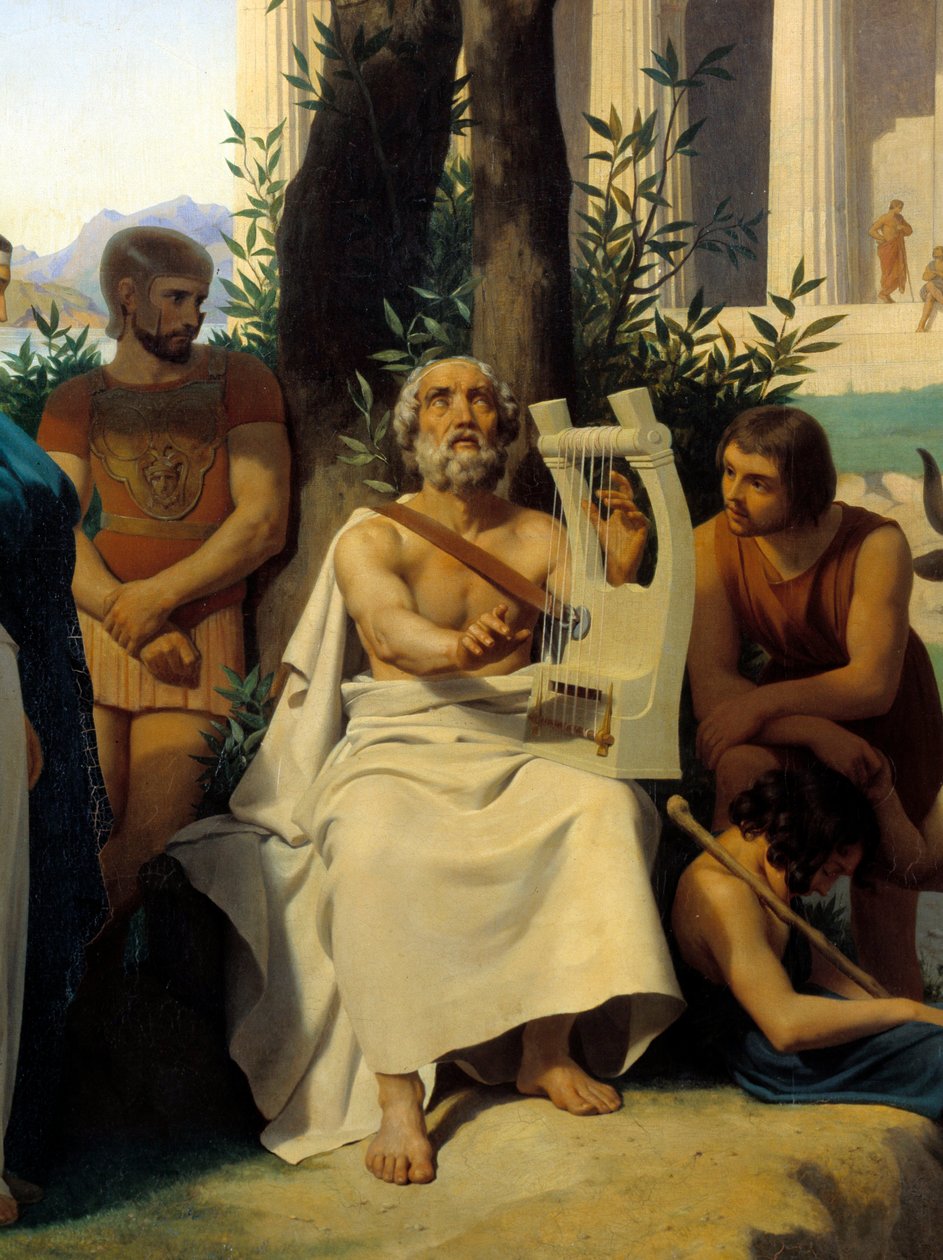 Homere, kreikkalainen runoilija 800-luvulla eKr. Yksityiskohta Jean-Baptiste Auguste Leloirin (1809-1892) maalauksesta Musee du Louvre. tekijältä Jean Baptiste Auguste Leloir