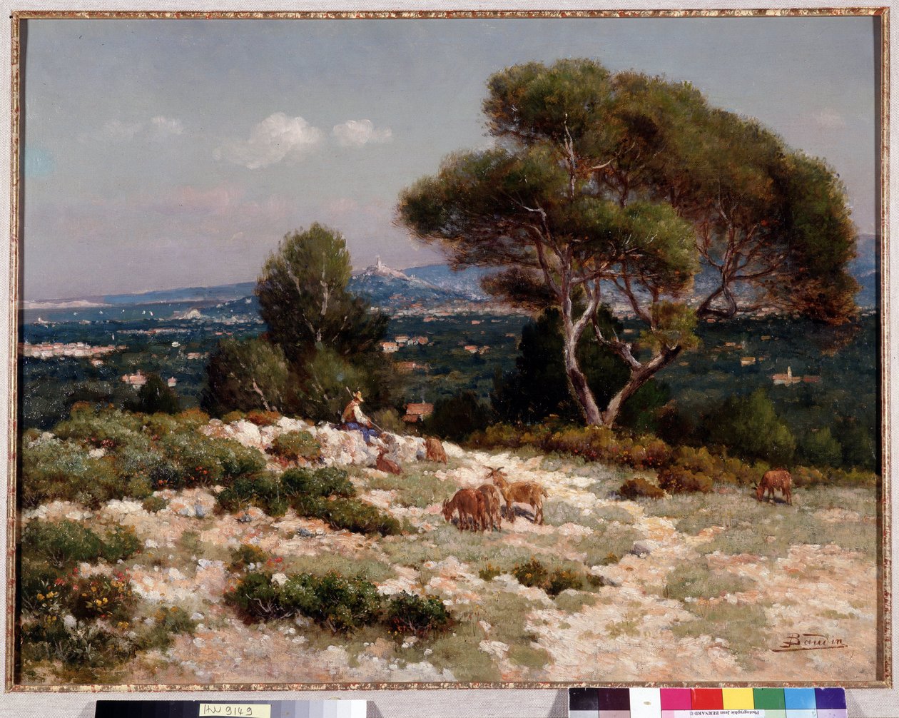 Paimenet Saint Loupin kukkuloilla Marseillessa Jean Baptiste Baudinin (1856-1922) maalaus Dim. 48x63 cm Pakollinen maininta: Kokoelman perustan terveisiä Provencesta, Marseillesta tekijältä Jean Baptiste Baudin