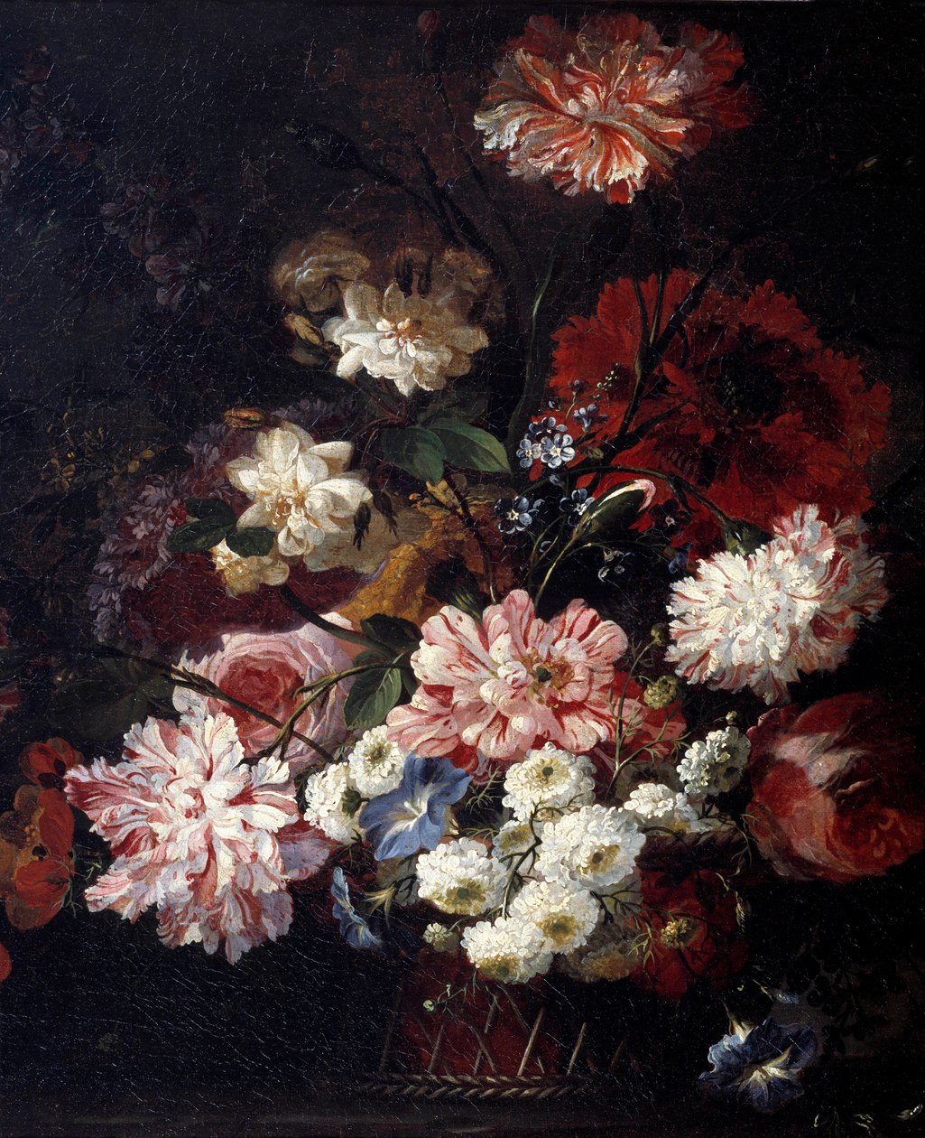 Kukkakori pöydällä Jean Blinin (tai Blainin tai Belinin) maalaus Fontenay (1653-1715) 1600-luvun su. 0,46x0,55 m tekijältä Jean Baptiste Belin de Fontenay