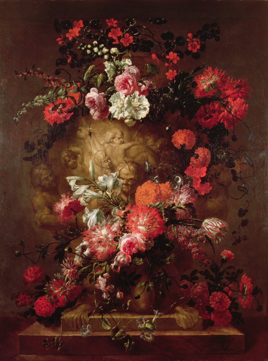 Kukkia valtavan uurnan ympärillä tekijältä Jean Baptiste Bosschaert