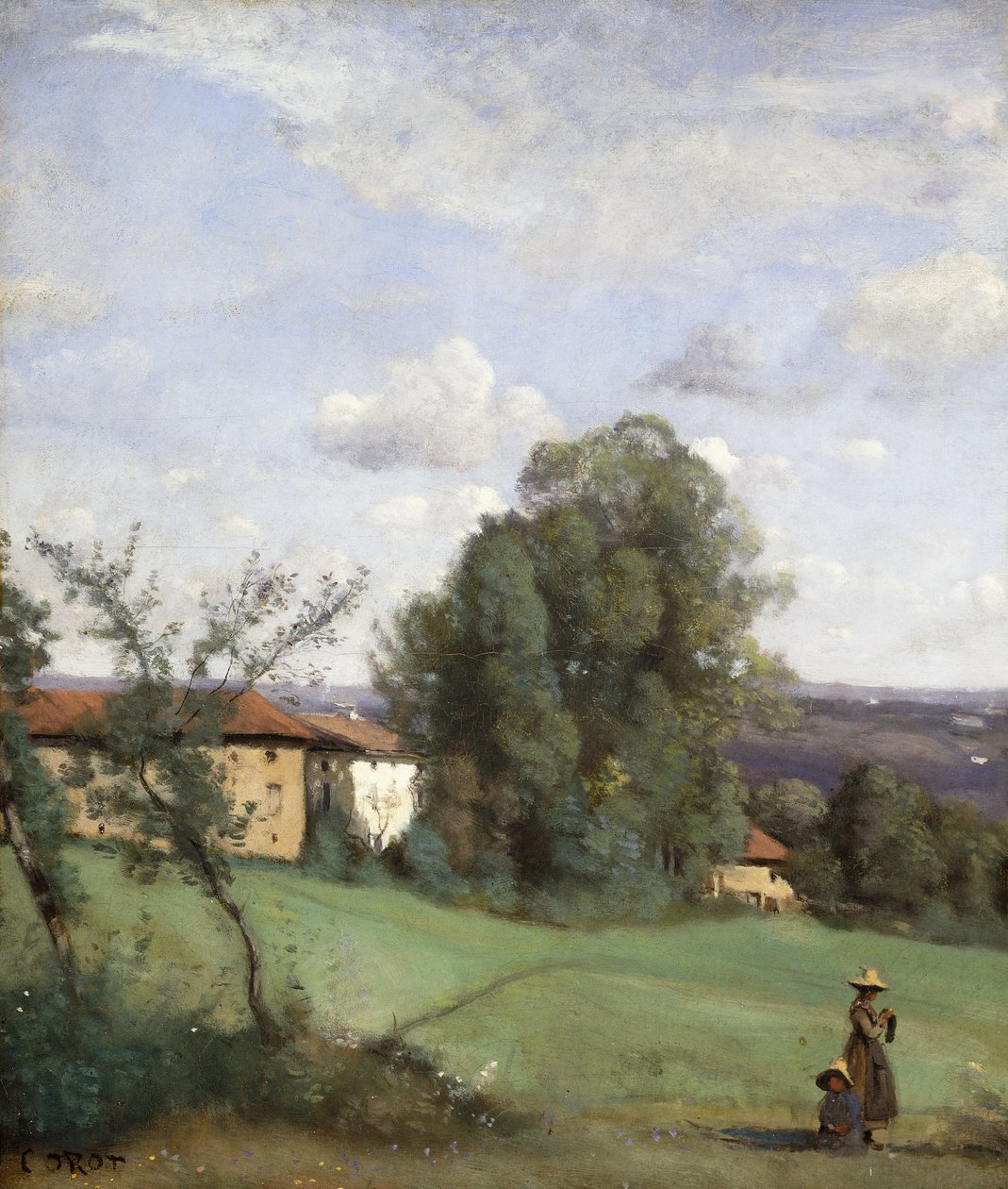 Maatila Dardagnyssa; Dardagny-tila, n. 1855-1857 tekijältä Jean Baptiste Camille Corot