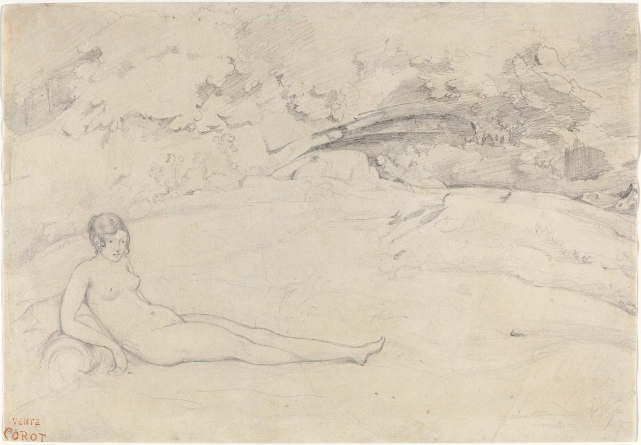 Alaston makuuasennossa maisemassa, 18251828. tekijältä Jean Baptiste Camille Corot