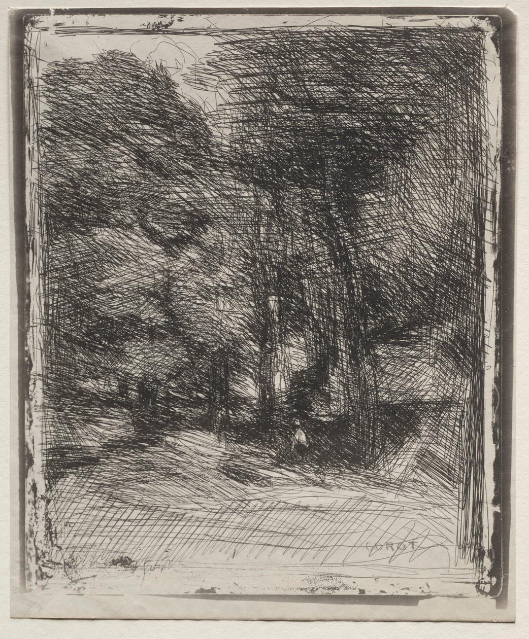 Bas-Bréaun matkamuisto, alkuperäinen vaikutelma 1858, painettu vuonna 1921. tekijältä Jean Baptiste Camille Corot