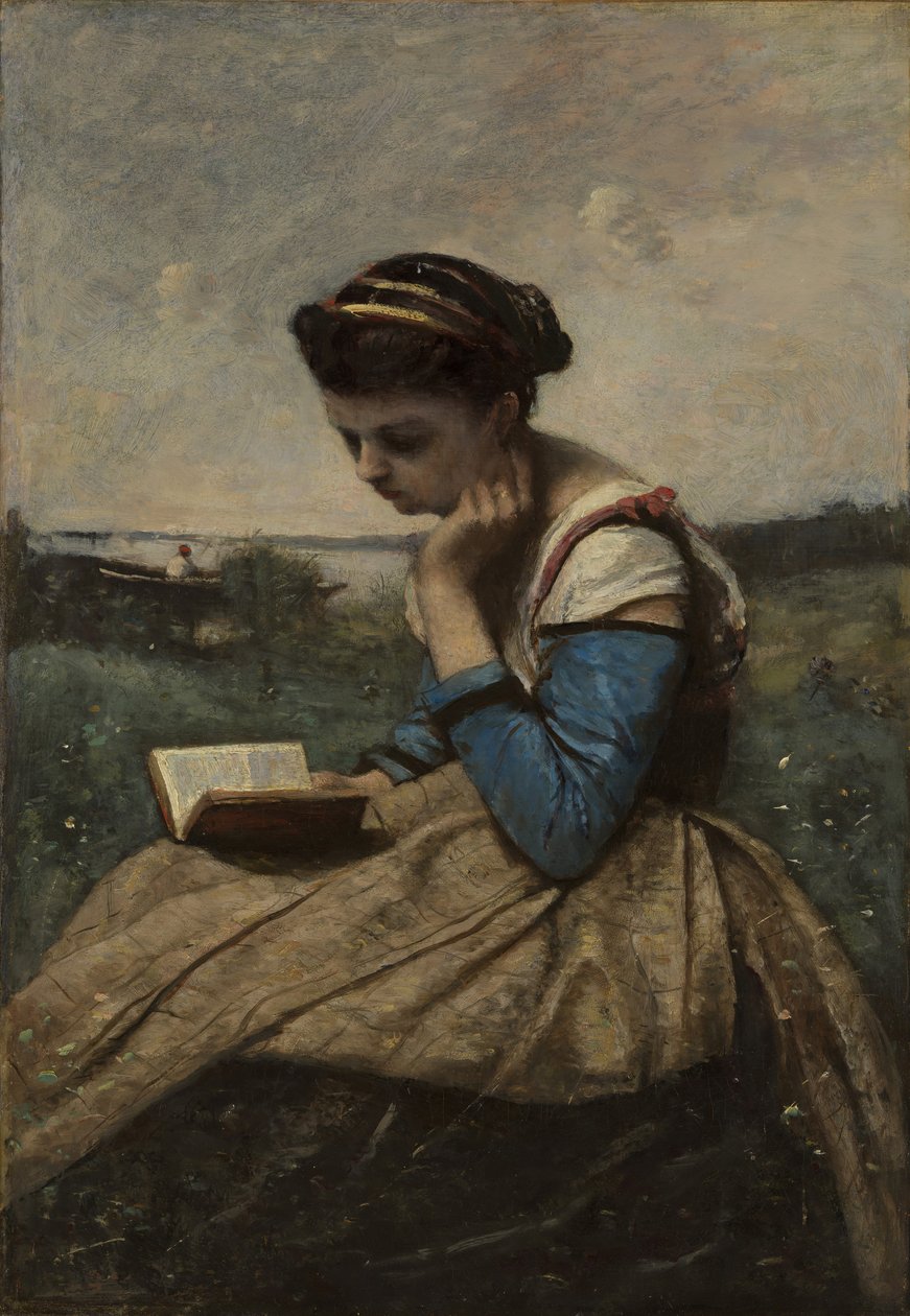 Lukeva nainen, 1869 ja 1870. tekijältä Jean Baptiste Camille Corot