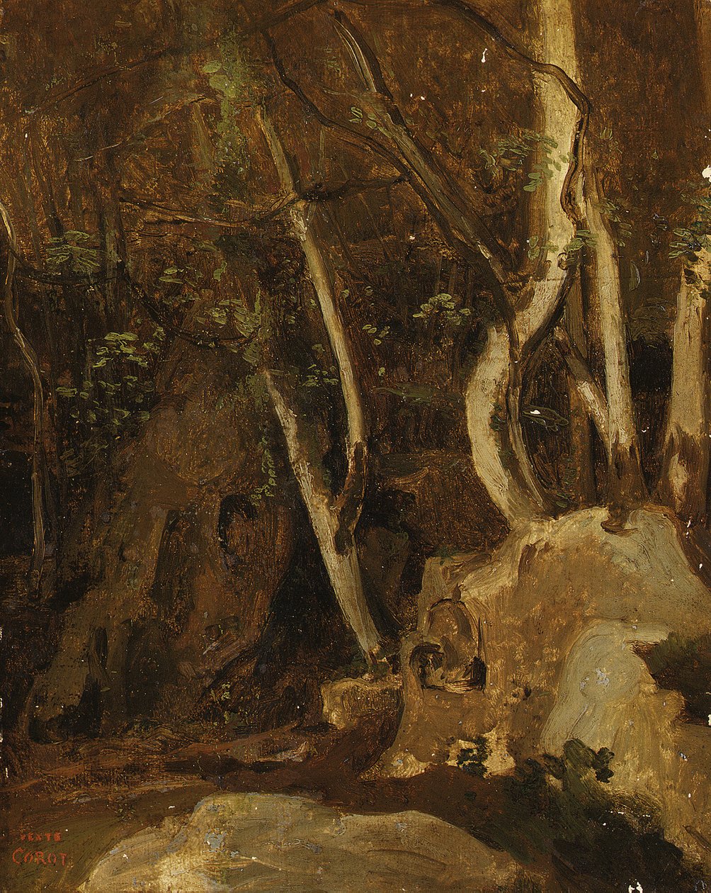 Civita Castellanassa, Wooded Rocksissa, 1825-28 tekijältä Jean Baptiste Camille Corot
