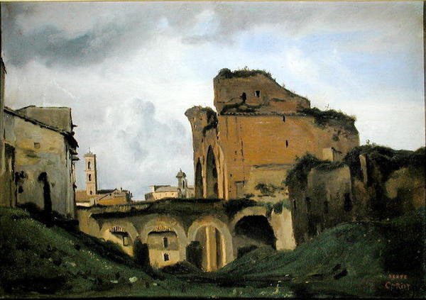 Konstantinuksen basilika, n. 1826-27 (öljy kankaalle) tekijältä Jean Baptiste Camille Corot