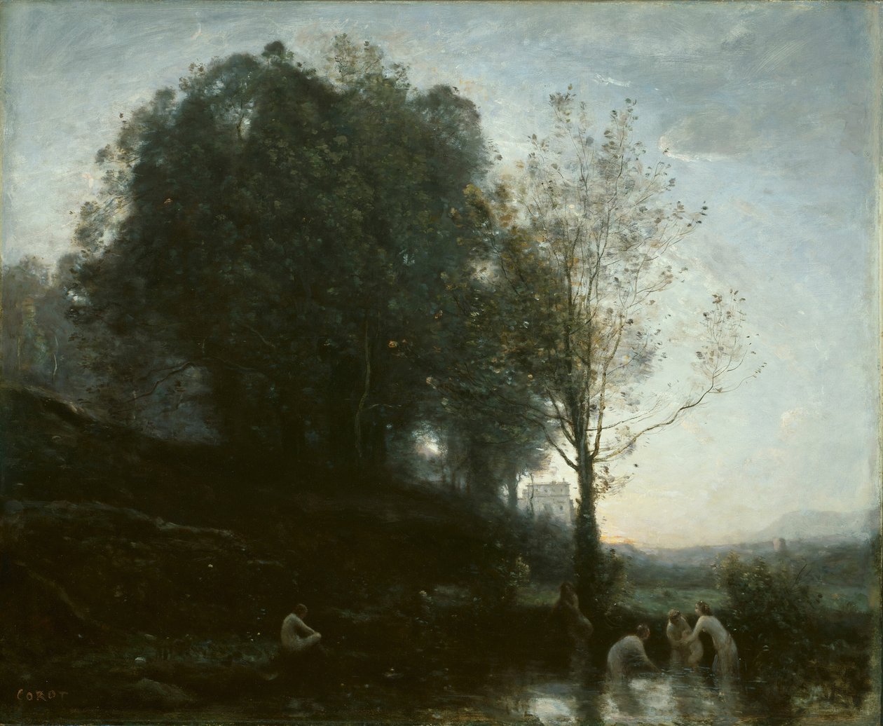 Uivat nymfit ja lapsi, 185560. tekijältä Jean Baptiste Camille Corot