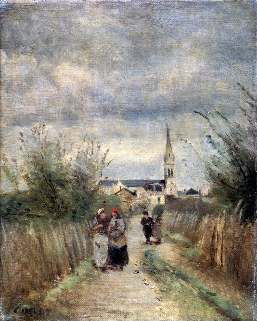 Kellotorni Argenteuil Roadilla kirkkoon, 1870-luku. tekijältä Jean Baptiste Camille Corot