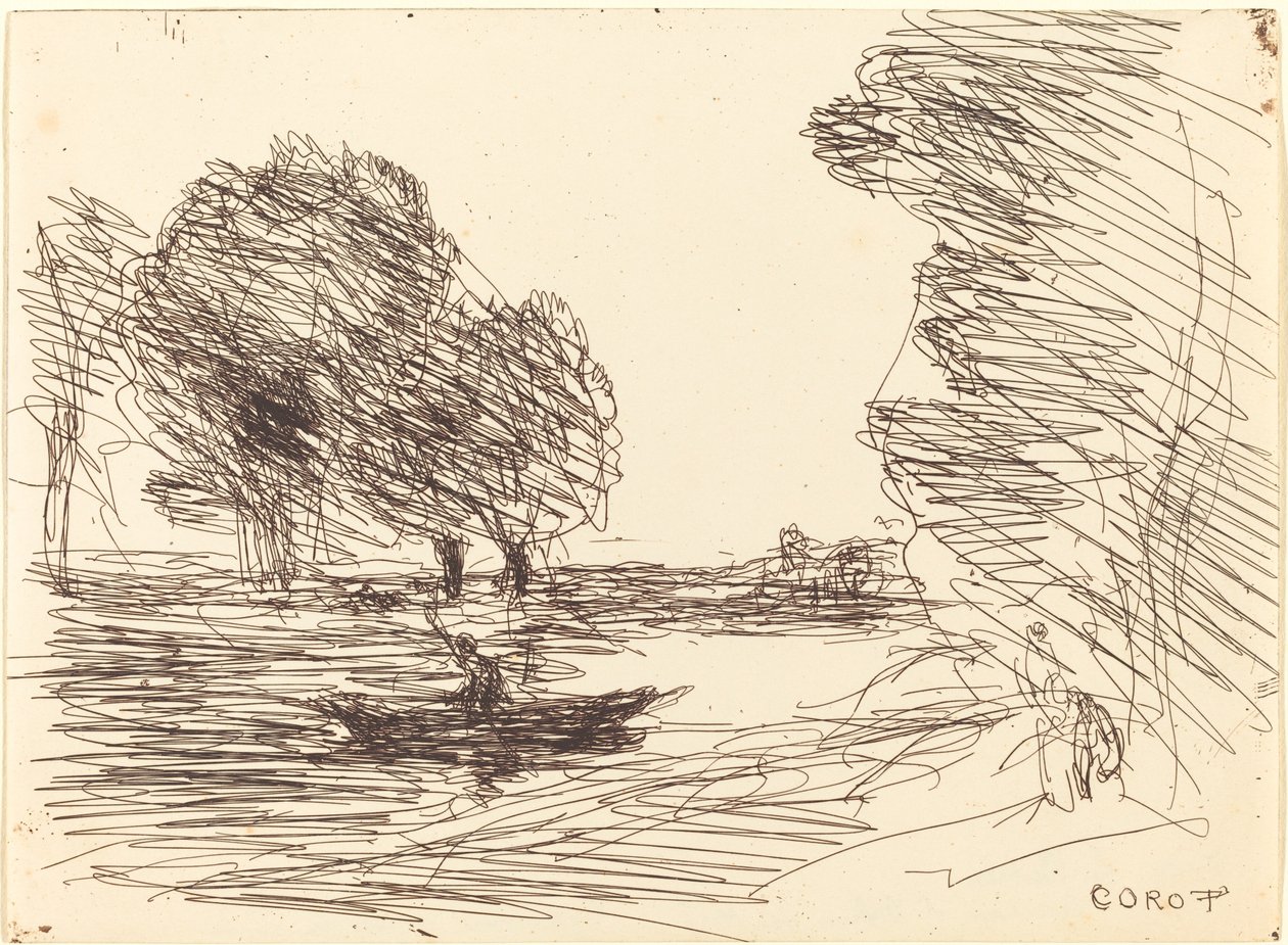 Venemies Le Batelier, 1874. tekijältä Jean Baptiste Camille Corot