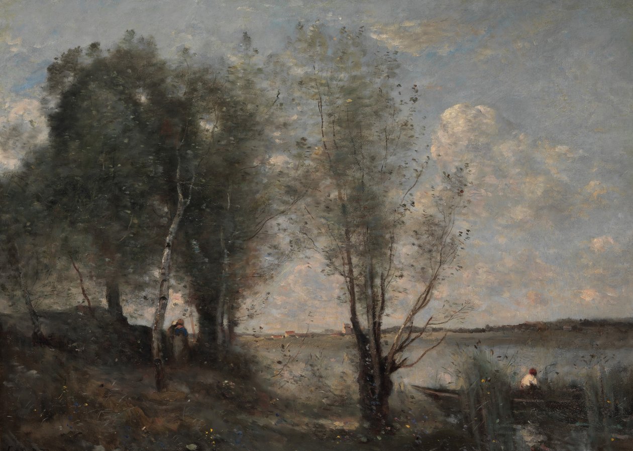 Venemies kaislikoiden keskellä, n. 1865. tekijältä Jean Baptiste Camille Corot