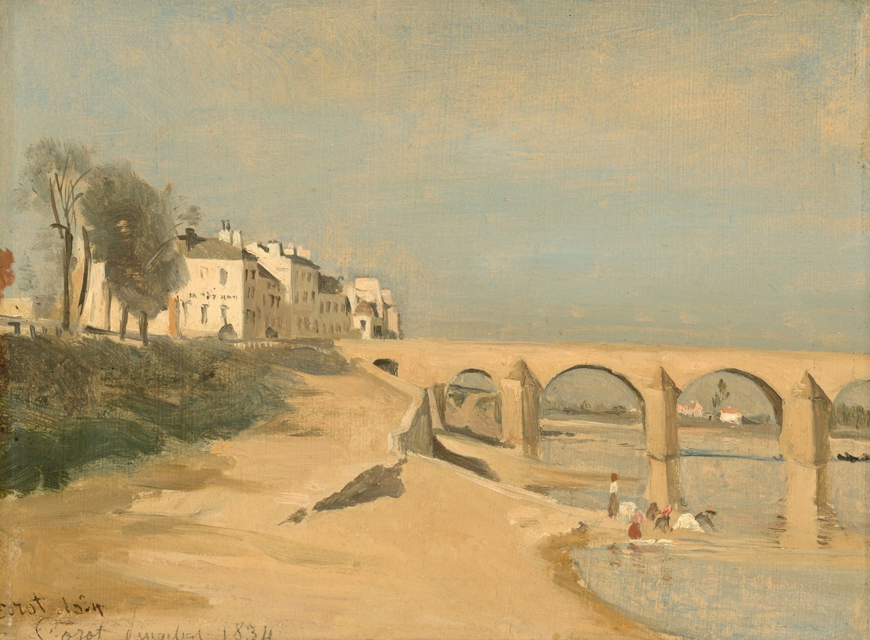 Silta Saône-joella Mâconissa, 1834. tekijältä Jean Baptiste Camille Corot