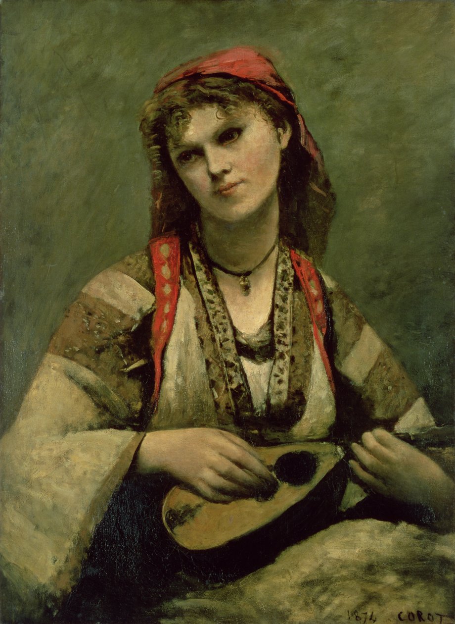 Christine Nilson (1843-1921) eli Boheemi mandoliinin kanssa tekijältä Jean Baptiste Camille Corot