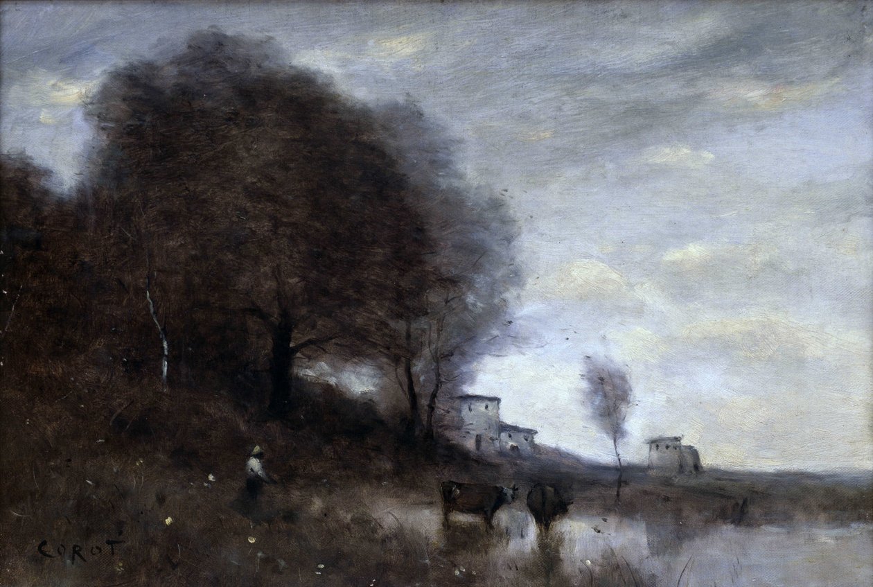 Maalaismaisema (öljy kankaalle) tekijältä Jean Baptiste Camille Corot