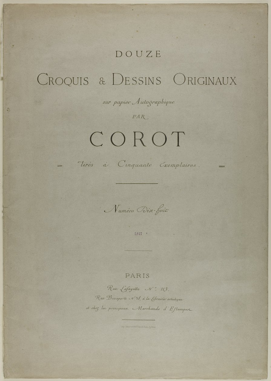 Albumin Douze Croquis et Dessins Originaux kansi ja teksti. tekijältä Jean Baptiste Camille Corot