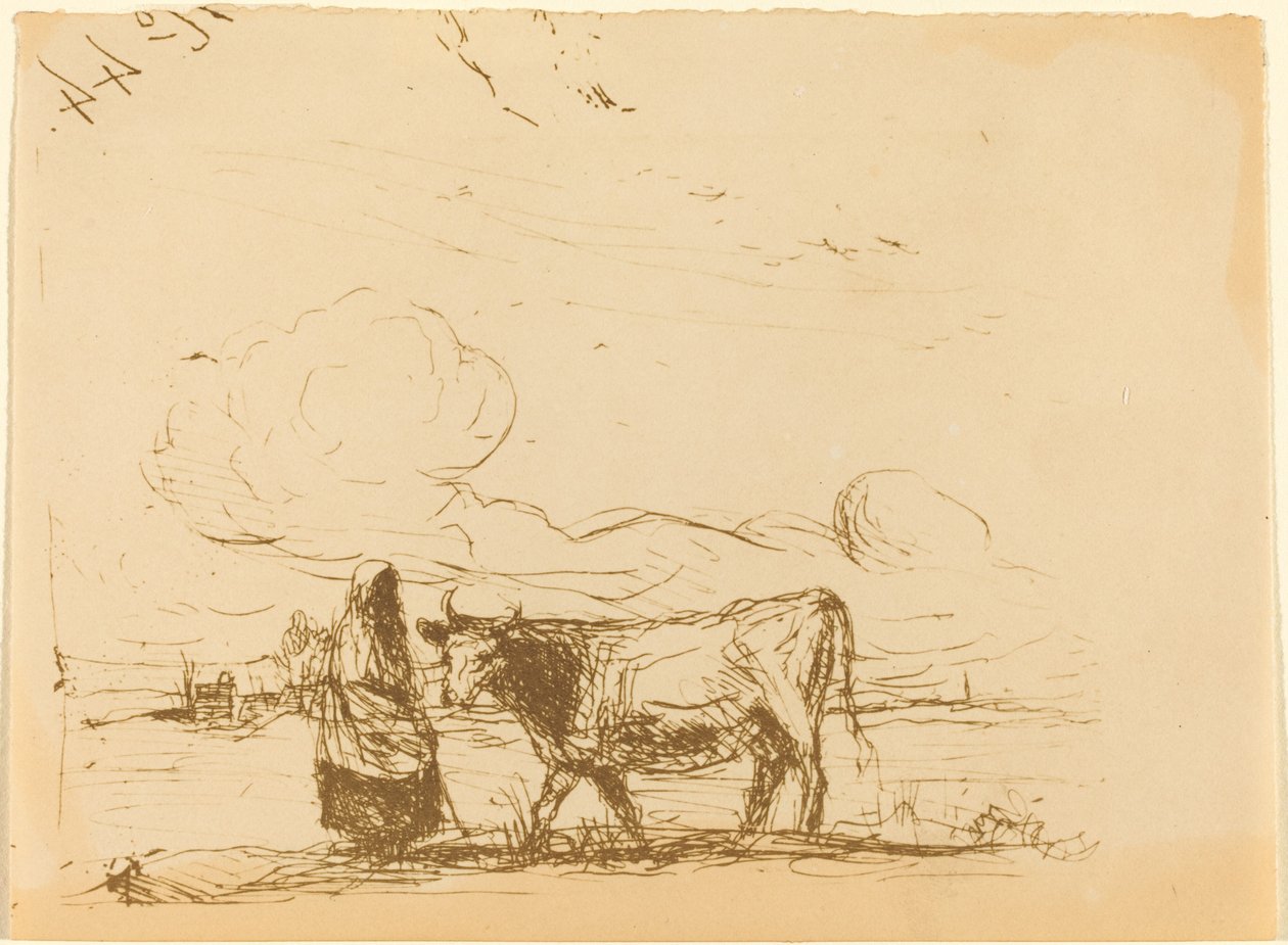Lehmä ja sen pitäjä tekijältä Jean Baptiste Camille Corot