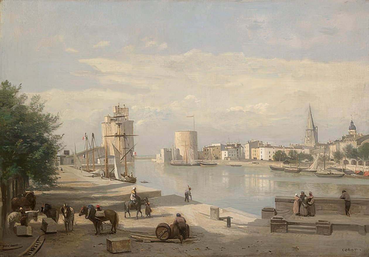 La Rochellen satama. 1851 tekijältä Jean Baptiste Camille Corot
