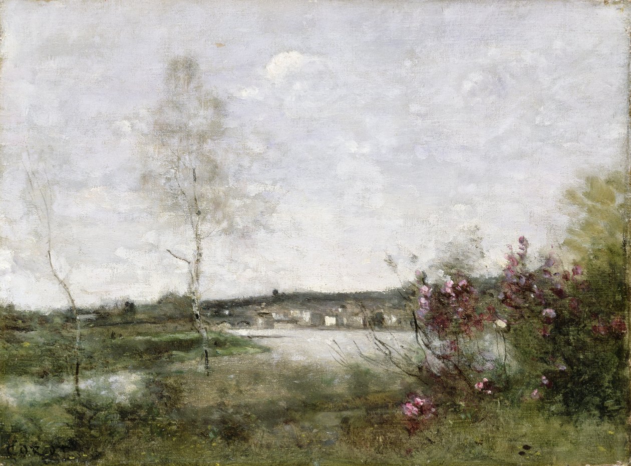 Kaukainen näkymä Corbeiliin, aamu, noin 1870 (öljy kankaalle) tekijältä Jean Baptiste Camille Corot
