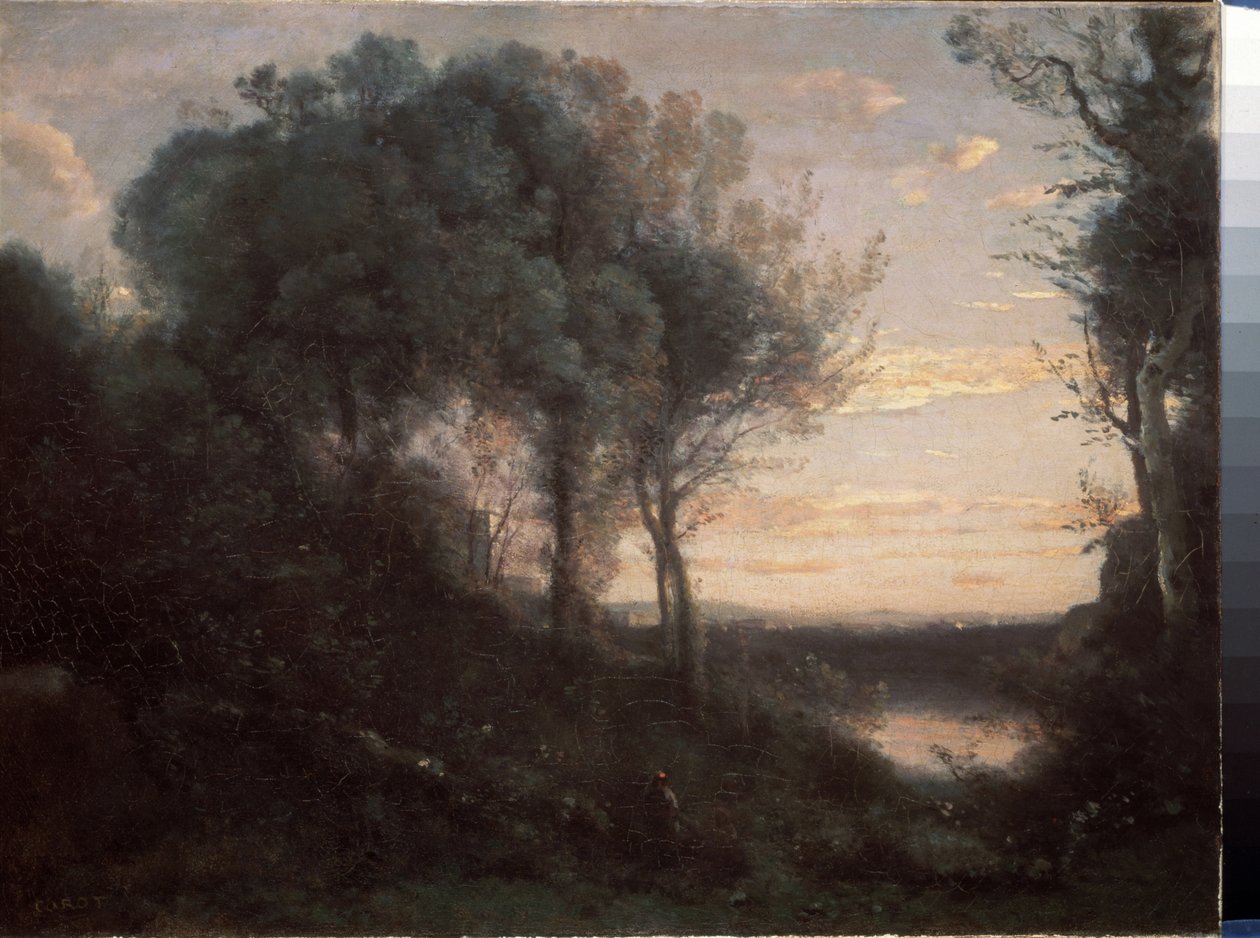 Ilta, n. 1860 (Öljy kankaalle) tekijältä Jean Baptiste Camille Corot