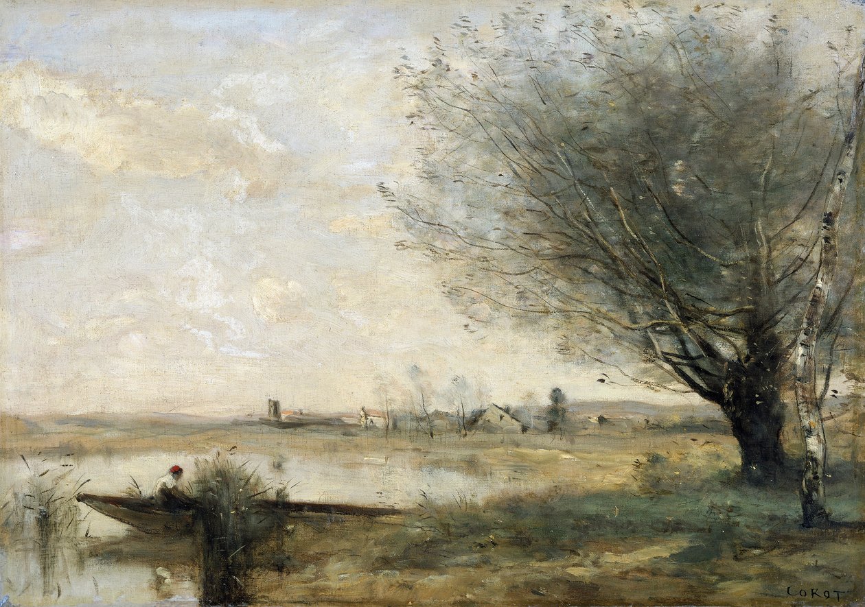 "Kalastaja ankkuroituna pankkiin", 1865-70. tekijältä Jean Baptiste Camille Corot