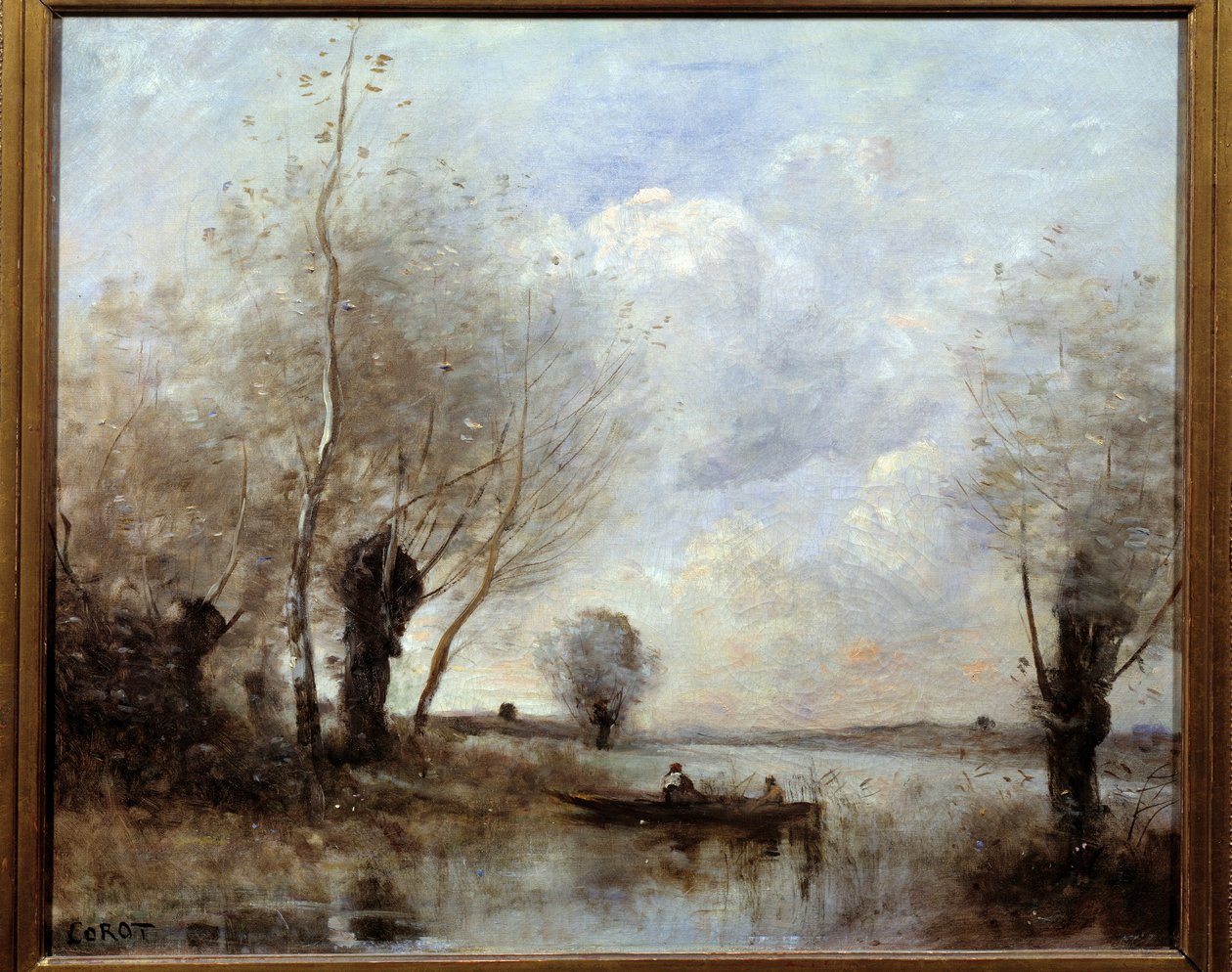 Kalastus veneessä pajujen kanssa Camille Corot