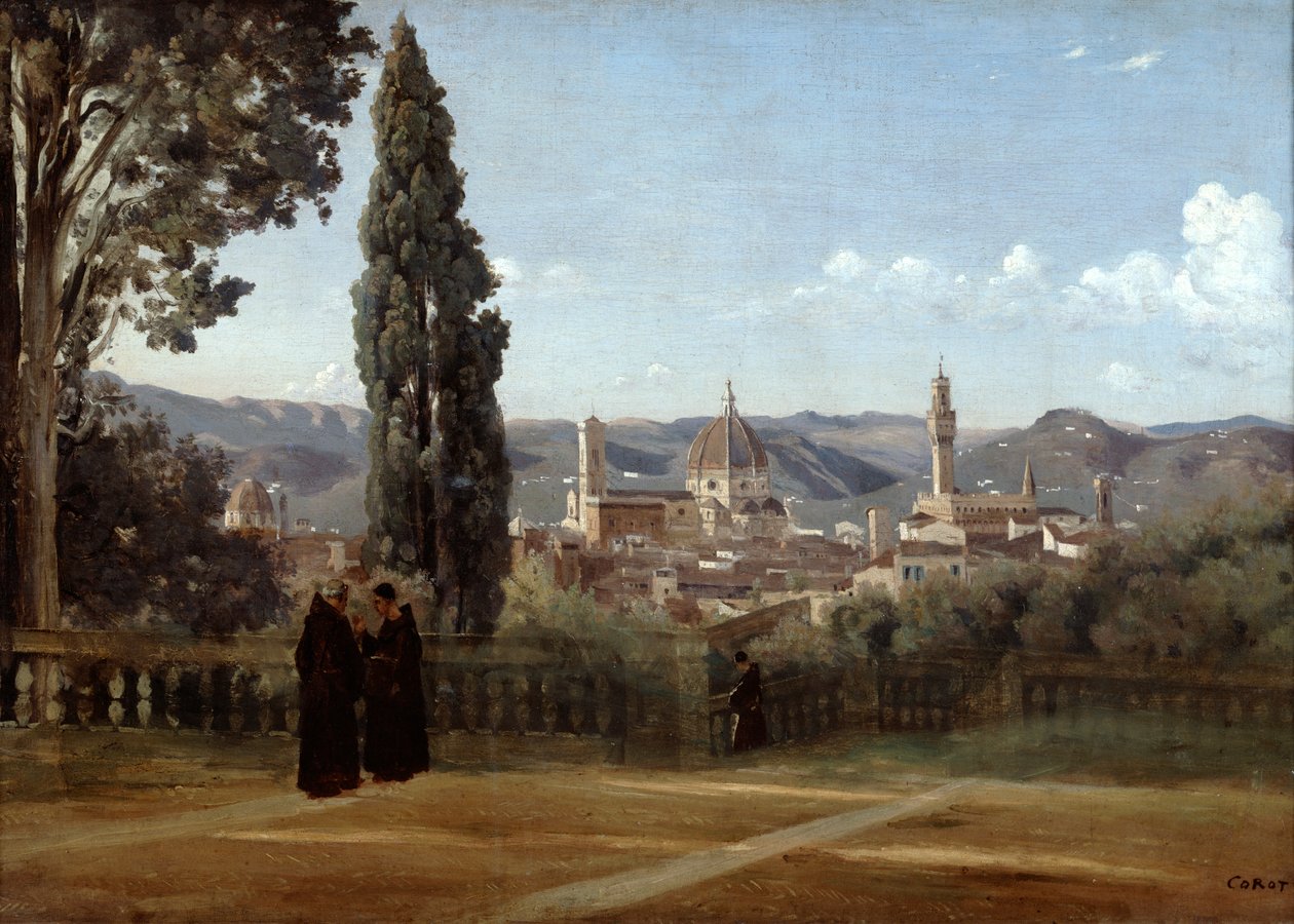 Firenze, Näkymä Boboli-puutarhasta, 1835-1840 tekijältä Jean Baptiste Camille Corot
