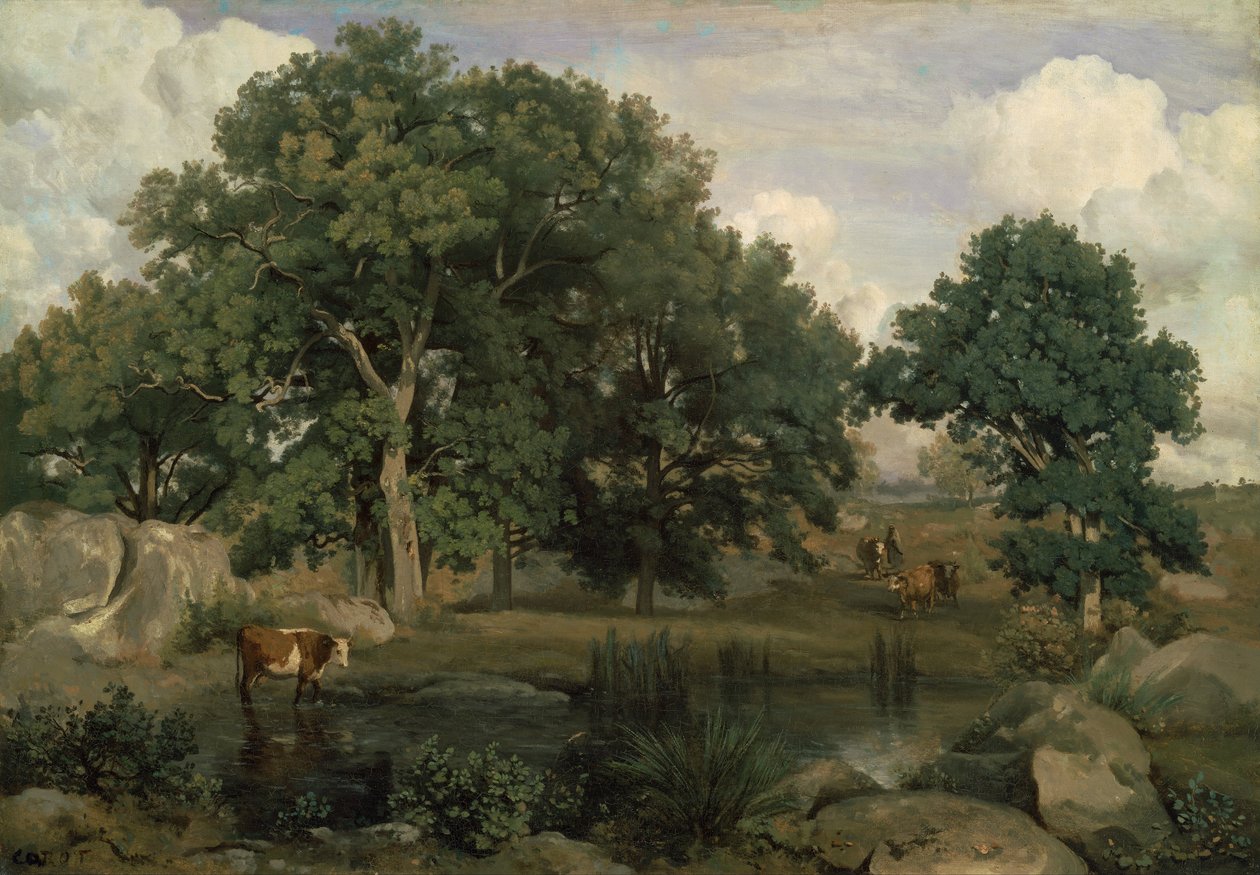 ranska: Forêt de Fontainebleau Fontainebleaun metsä tekijältä Jean Baptiste Camille Corot