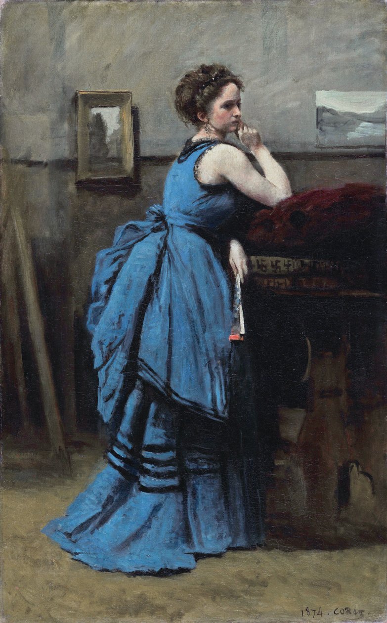 Ranskalainen:  La dame en bleu Lady in Blue tekijältä Jean Baptiste Camille Corot