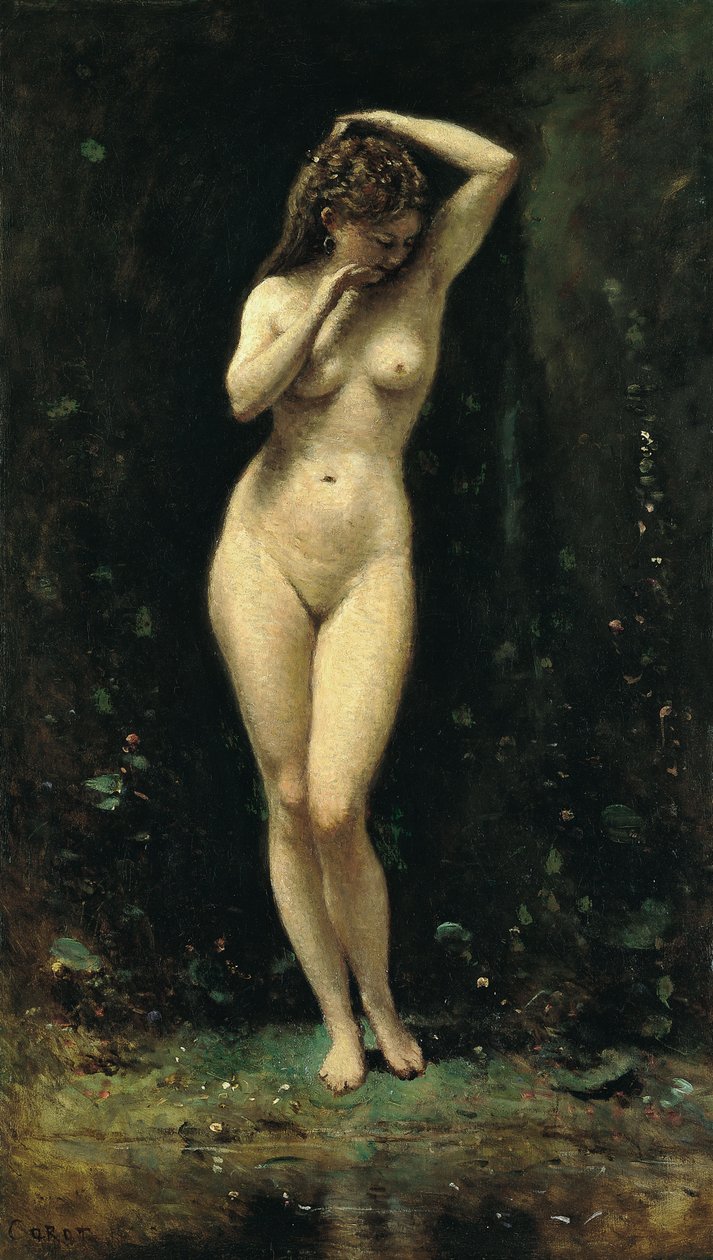 Ranskalainen:  Le Bain de Diane (La Fontaine) Diana Bathing (The Fountain): Diana kylpee (The Fountain) tekijältä Jean Baptiste Camille Corot