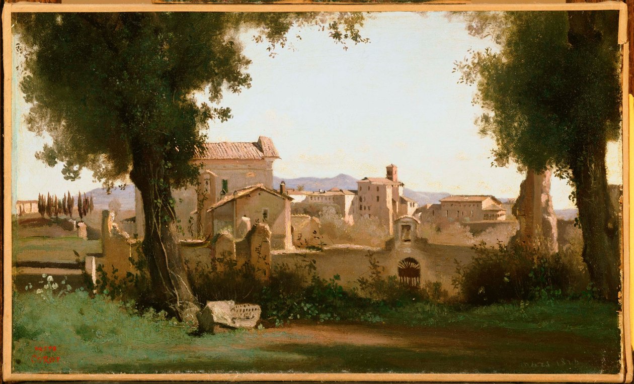 Ranskalainen:  Vue depuis les Jardins Farnèse Näkymä Farnesen puutarhasta, Rooma. tekijältä Jean Baptiste Camille Corot