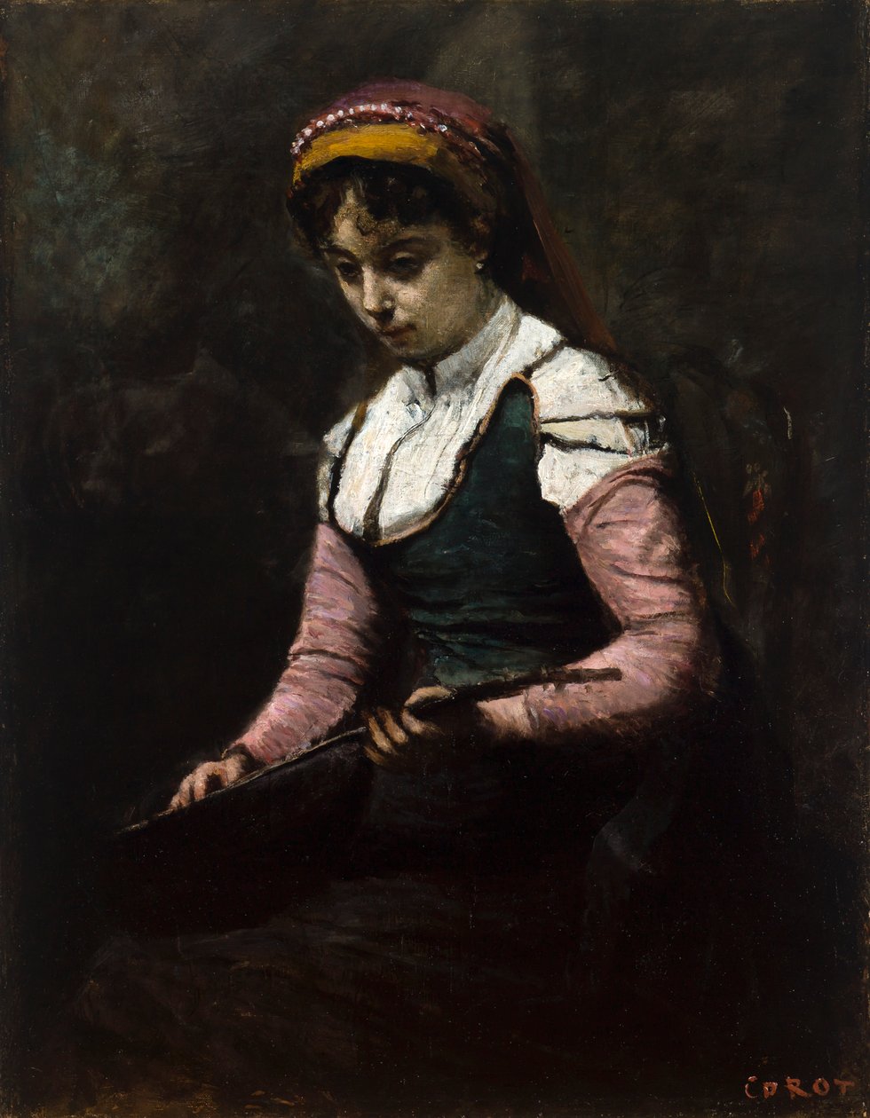 Tyttö mandoliinilla tekijältä Jean Baptiste Camille Corot