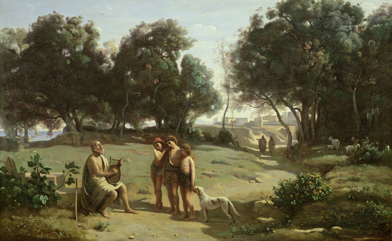 Homeros ja paimenet maisemassa, 1845 tekijältä Jean Baptiste Camille Corot