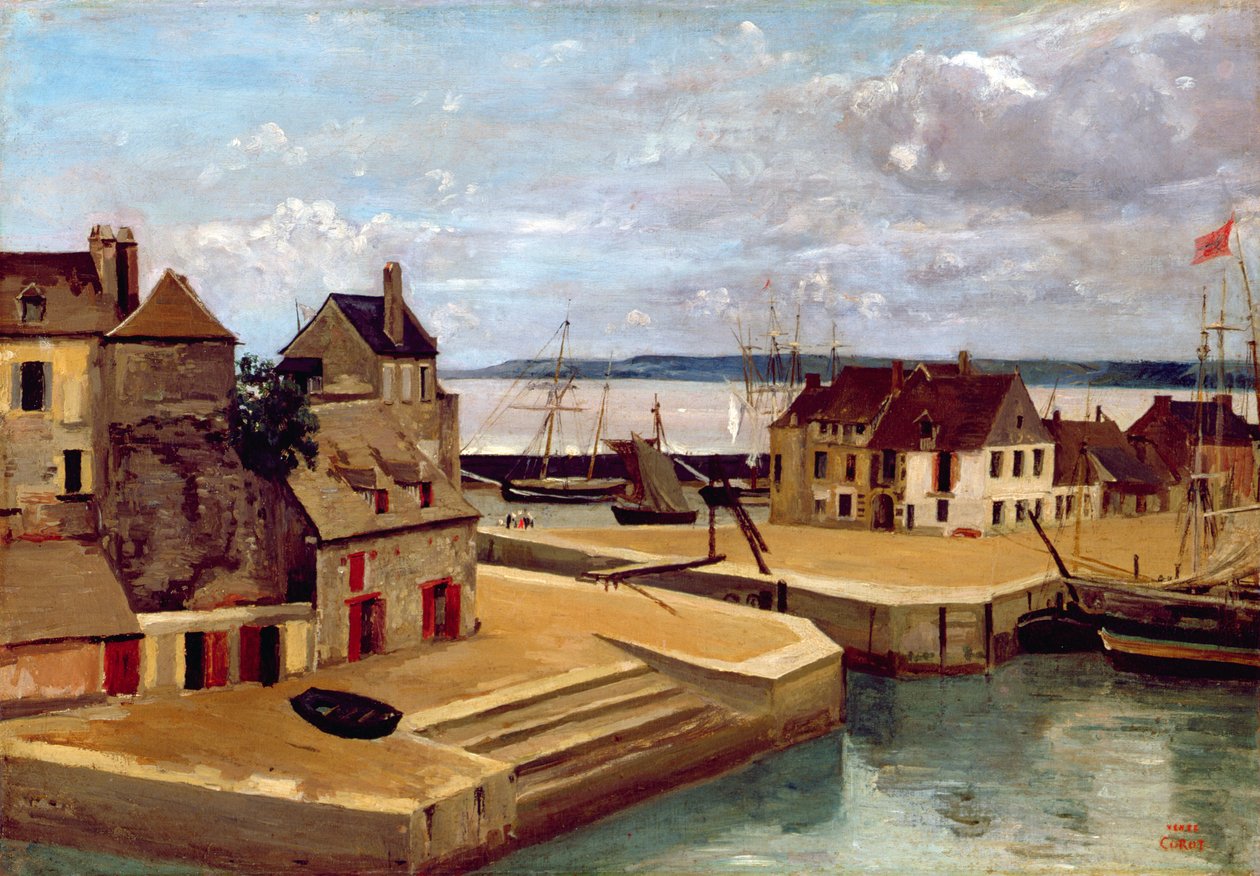 Honfleur, Talot laiturilla, 1830 tekijältä Jean Baptiste Camille Corot